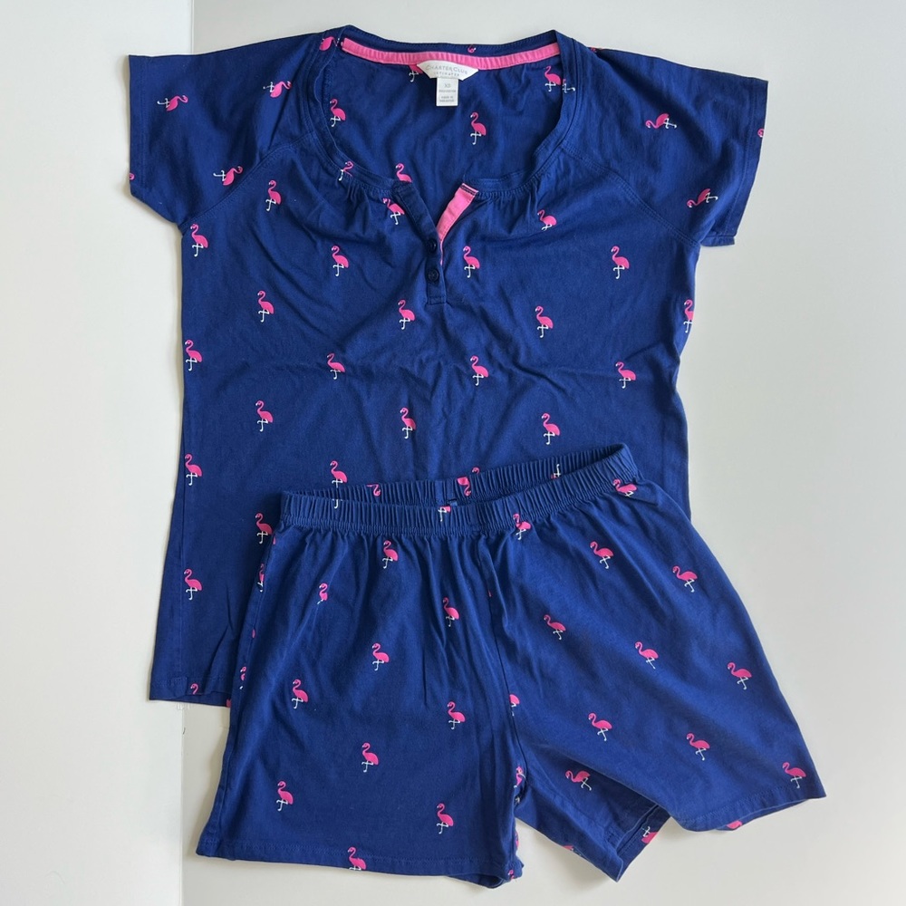 FLAMINGO CHARTER CLUB INTIMATES PJ SET 100% COTTON SHORTS T SHIRT XS MALAYSIA